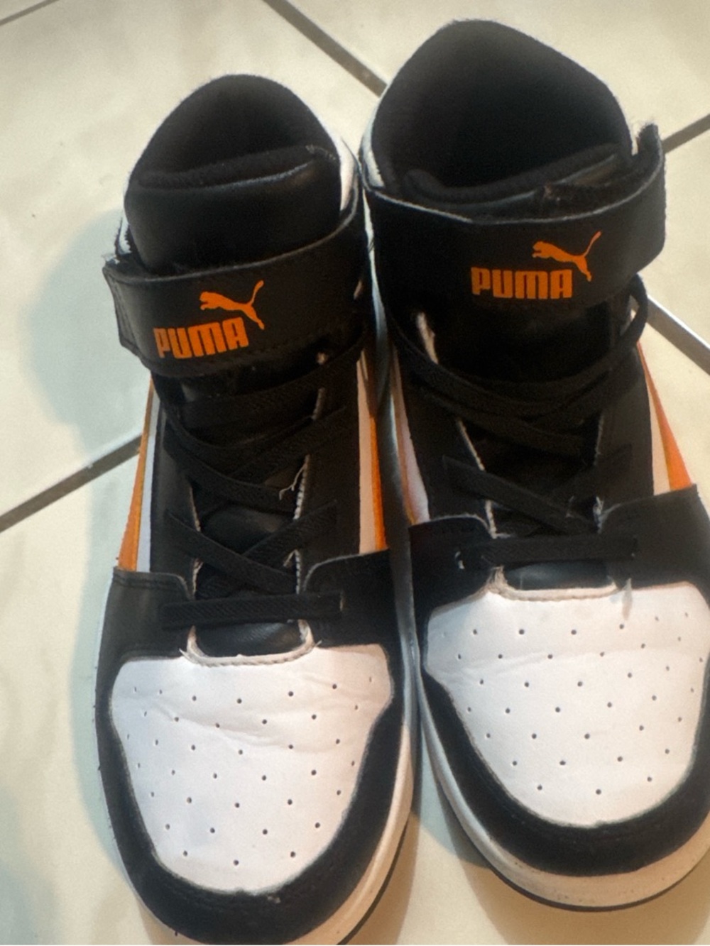 Puma Kids Black, White & Orange High-Top Sneakers with Hook-and-Loop Strap